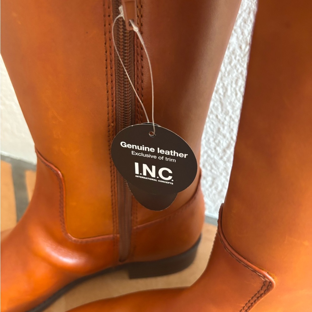 INC  Brown Leather tall Roding boots size 9.5 New with Tags - Picture 3 of 4
